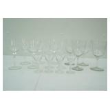 Etched Crystal Aperitif Glasses and Clear Glass Cordial Glasses