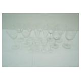 Etched Crystal Aperitif Glasses and Clear Glass Cordial Glasses