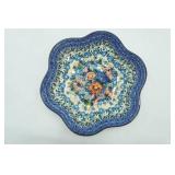 Blue Rose Polish Pottery Bowl; Blue & White Ceramic Basket
