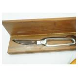 Vintage Wooden Centerpiece Platter; Vintage Poultry Shears with Wooden Case