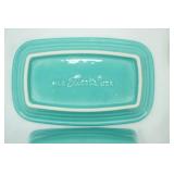 Fiestaware Butter Dish in Turquoise and Fiestaware Spoon Rest in Yellow. Homer Laughlin