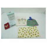 Give the Dog a Bone Metal Container with lid; goose dish towel, wash rags, crochet towel, bumble bee doll pillow case