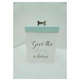Give the Dog a Bone Metal Container with lid; goose dish towel, wash rags, crochet towel, bumble bee doll pillow case