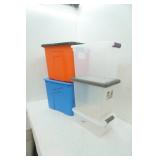 5 Storage Totes with Lids. (2 large, 3 smaller)
