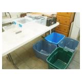 8 Storage Totes, 1 black crate (no lids)