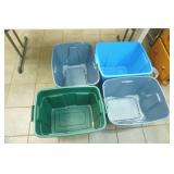 8 Storage Totes, 1 black crate (no lids)