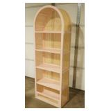 Pink Cane Arched Bookshelf. Lilac Lane Rentals. 24"x 12"x 68"