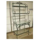 Wrought Iron Bakers Rack With Frosted Glass Shelves