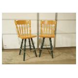 Pair of Wooden Swivel Bar Stools with Backs. 24" seat height 40" overall height