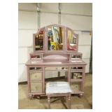 Metallic Purple Mirrored Vanity with Matching Padded Stool