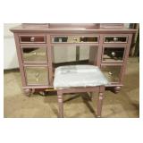 Metallic Purple Mirrored Vanity with Matching Padded Stool