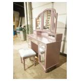 Metallic Purple Mirrored Vanity with Matching Padded Stool