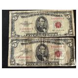 1953 Red Seal $5 Dollar Notes