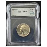 1976-S Bicentennial Silver Quarter ICG MS68