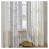 FOLKSIDE Linen Curtains 84 Inch Length 2 Panels Set for Living Room Bedroom Grommet Semi Sheer Bohemian Curtains Farmhouse Neutral Flax Rustic Window Treatment Privacy Decor, 52x84 Inches Long, Grey