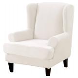 MIFXIN Velvet Wingback Chair Slipcover 2 Piece Stretchy Wing Chair Slipcovers Soft Spandex Washable Armchair Furniture Protector (White)