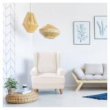 MIFXIN Velvet Wingback Chair Slipcover 2 Piece Stretchy Wing Chair Slipcovers Soft Spandex Washable Armchair Furniture Protector (White)
