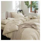 FOSSA Duvet Cover Set 100% Washed Cotton Linen Feel Super Soft Breathable Cozy 3 Pieces Bedding Sets Solid Almond Grey Queen MSRP