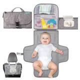 Kopi Baby Portable Diaper Changing Pad - Baby Diaper Changer Travel Bag with Wipes Pocket, Smart Design Portable Changing Mat, Infant Travel Station Kit, Gift for Newborn Girl & Boy - Grey, Classic