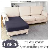 LA MEACK Chaise Couch Cushion Cover Washable Separate Seat Stretch Sectional Sofa Slipcover (1 Piece for Chaise or Sofa 3-Seater, Dark Grey)