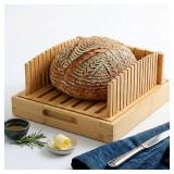 10.5" Extra Sourdough Bread Slicer Guide - Premium Bamboo Bread Cutter with Crumb Tray & Serving Board - Artisan Bread Slicing Guide for Homemade Boules, Sourdough Tools & Gifts