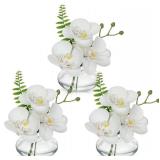 Oairse White Orchids Artificial Flowers Faux Orchids Arrangement in Clear Glass Vases Set of 3 Real Touch Phalaenopsis Orchid Flowers Small Fake Orchid Centerpiece for Dining Room Table