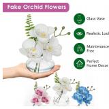 Oairse White Orchids Artificial Flowers Faux Orchids Arrangement in Clear Glass Vases Set of 3 Real Touch Phalaenopsis Orchid Flowers Small Fake Orchid Centerpiece for Dining Room Table