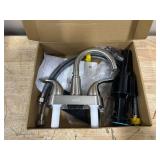 KPW Bathroom Sink Faucet 2 or 3 Hole Brushed Nickel Centerset 4 Inch Bathroom Sink Faucet 2 Handle Over ABS Non-Metallic Lavatory Bathroom Faucet with Pop up Drain Water Supply Hoses