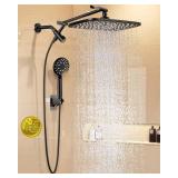 Veken 11.8" Rain Shower Head with Handheld, High Pressure Handheld Shower Heads with Multi Spray Modes, Rainfall Combo with 15" Metal Extension Arm,Detachable Dual Shower, Long 6 ft. Hose,Matte Black