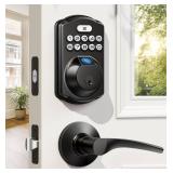 Veise Fingerprint Door Lock with 2 Lever Handles - Keyless Entry Door Lock, Electronic Keypad Deadbolt, Digital Smart Code & Front Handle Sets, Auto-Locking, Easy Installation, Matte Black