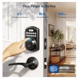 Veise Fingerprint Door Lock with 2 Lever Handles - Keyless Entry Door Lock, Electronic Keypad Deadbolt, Digital Smart Code & Front Handle Sets, Auto-Locking, Easy Installation, Matte Black