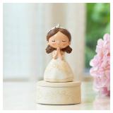 First Communion Gift Set for Girls - Resin Prayer Girl Figurine with Dove & Olive Branch Design, White Religious Keepsake Statue, Pearl Necklace Cross Pendant, Gift Box Set with Inspirational Message