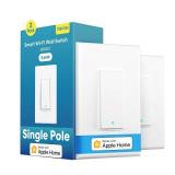 Meross Smart Light Switch Supports Apple Homekit, Siri, Alexa, Google Assistant & SmartThings, 2.4Ghz WiFi Light Switch, Neutral Wire Required, Single Pole, Remote Control Schedule, 2 Pack