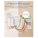 Meross Smart Light Switch Supports Apple Homekit, Siri, Alexa, Google Assistant & SmartThings, 2.4Ghz WiFi Light Switch, Neutral Wire Required, Single Pole, Remote Control Schedule, 2 Pack