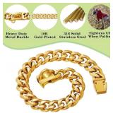 Stainless Steel Silver Gold Dog Collars with Safety Buckle Lock,18K Cuban Link Chain Training Collar,15MM Strong Dog Necklace Heavy Duty Chew Proof for Small Medium Large Dog