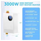 Tankless Water Heater Electric 110V, 3000W Under Sink Instant On Demand Hot Water Heater, Portable Mini Water Heaters with Digital Display for Kitchen Bathroom RV