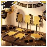 50 Pcs Custom Graduation Fans with Handle Double Sided Personalized Black and Gold Grad Party Supplies Class of 2026 Grad Photo Props Blank DIY Photo Frame for Graduation Party Souvenirs