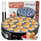 24PCS Mini Pancake Maker Machine, Nonstick Electric Dutch Pancakes Griddle, Adjustable Heat Multi-Use Poffertjes Pan, Simple & Easy Baker for Home and Restaurants, Perfect for Breakfast & Desserts