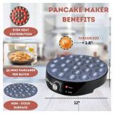 24PCS Mini Pancake Maker Machine, Nonstick Electric Dutch Pancakes Griddle, Adjustable Heat Multi-Use Poffertjes Pan, Simple & Easy Baker for Home and Restaurants, Perfect for Breakfast & Desserts