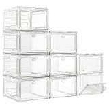 7 code Large Clear Shoe Boxes Organizer Thicker Material  Stronger Shoe Box with Magnetic Door, Stackable Shoe Storage Box for Closet, Foldable Space-Saving Storage Bins Shoe Cabinet, White 9 Pack