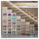 7 code Large Clear Shoe Boxes Organizer Thicker Material  Stronger Shoe Box with Magnetic Door, Stackable Shoe Storage Box for Closet, Foldable Space-Saving Storage Bins Shoe Cabinet, White 9 Pack