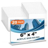 EHWINE Acrylic Sign Holder 4 x 6 Horizontal, 20 Pack Double-Sided Stand up Table Top Sign Holders, Clear Acrylic Picture Frame Menu Flyer Paper Holder Display Stand for Cashier Counter Restaurant Offi