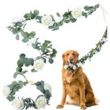 Honoson 2 Pcs Dog Wedding Flowers Collar Accessory with 6 ft Flowers Leash Wreath Boho Theme for Small, Medium, Large Dogs(Large)