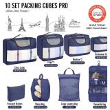 Veken 10 Set Packing Cubes for Travel Essentials,Anti-Wrinkle Buckled Suitcase Organizer for Shoe & Toiletry Bag,Carry On Luggage Bag for Airplane & College Dorm Room Accessories,Women Men Gifts