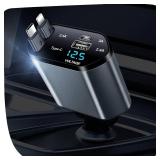 YAOKEEP 120W Fast Charging Retractable Car Charger 4 in 1, 180 Rotation Car Phone Charger with 31.5" Cables, USB Type-C and Lightning, Car Charger Adapter for iPhone 17/16/15/14 /13/12,Android,Samsung