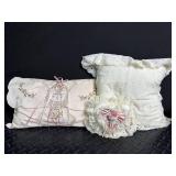 Decorative Lace and Pillow Mixed Lot With Wicker Basket