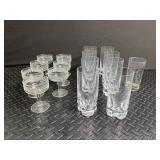 Mixed Lot: Etched Coupe Glasses & Tall Tumblers