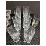 Mixed Lot: Etched Coupe Glasses & Tall Tumblers