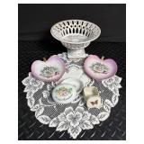 Porcelain Trinket Dish Mixed Lot With Lace Doily