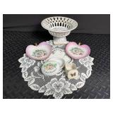 Porcelain Trinket Dish Mixed Lot With Lace Doily